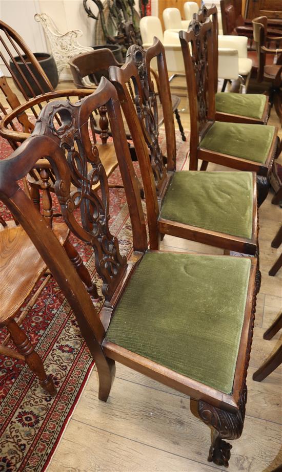 Six 1920s Chippendale style chairs, two with arms